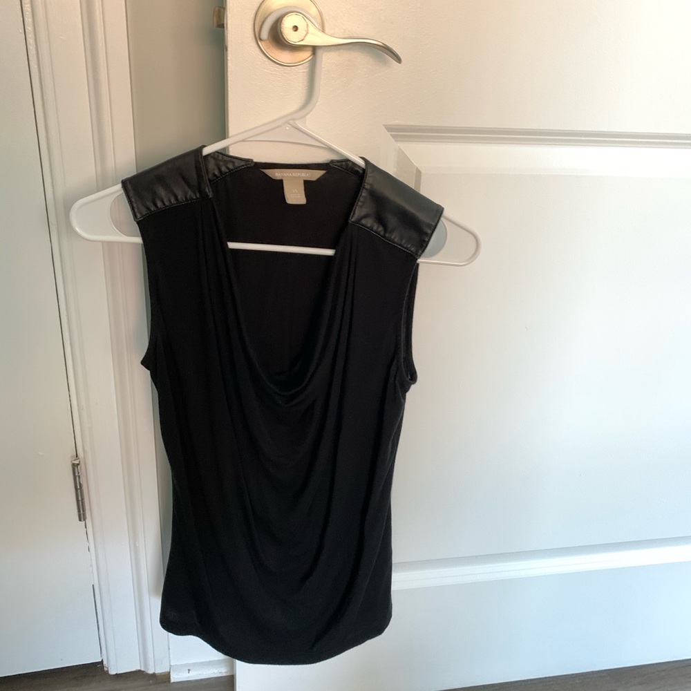 BR Draped Sleeveless Top w/Faux Leather Accents